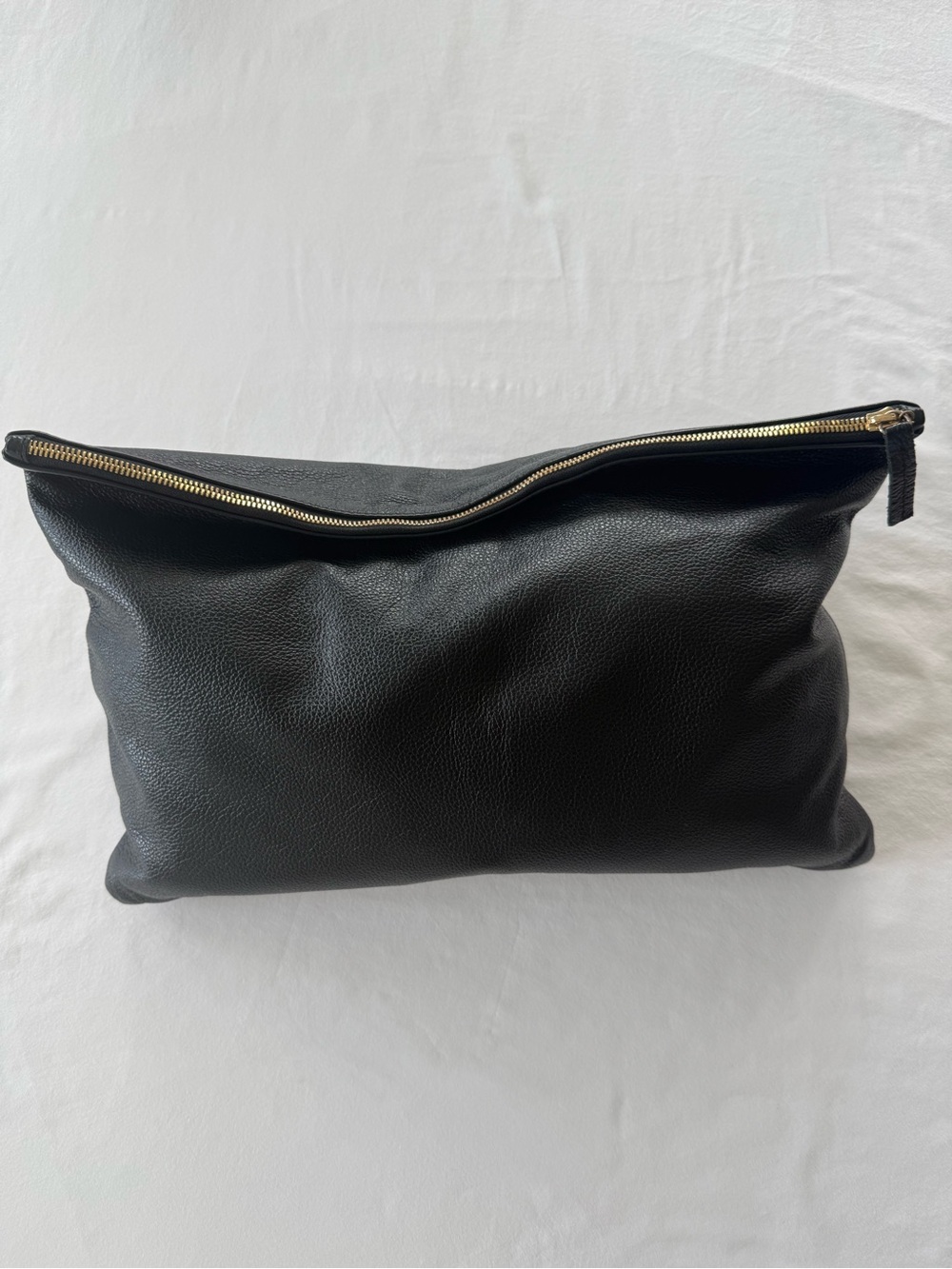 Clare V Black Pebbled Leather Oversize Foldover Clutch Large Laptop Sleeve